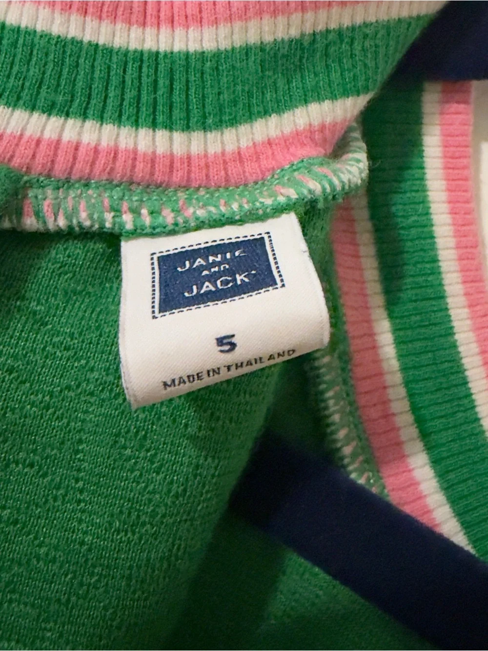 Janie and Jack Green Knit Top with Pink and White Stripe Trim